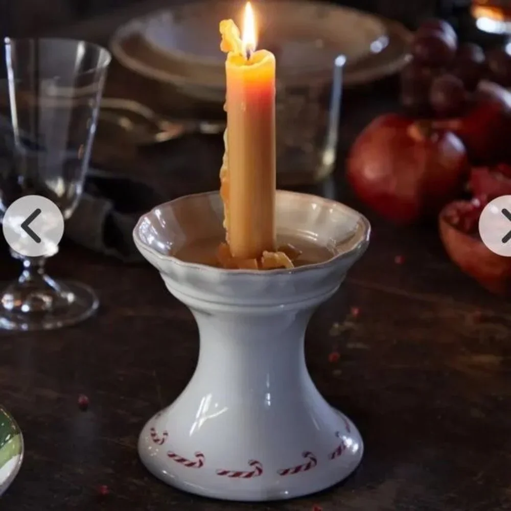 Casafina Nutcracker White Ceramic Candle Holder Candy Cane Design 12 TD122-WHI